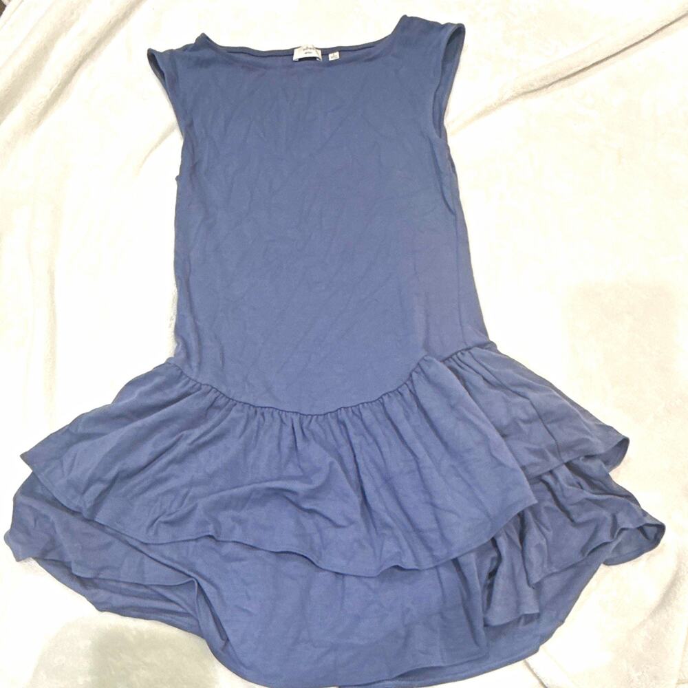 Wilfred Blue Solid A-Line Mini Dress Round Neck Sleeveless Ruffle Hem Size S